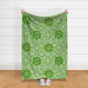 24" LARGE Hand painted Green Lace Exotic Floral on Ikat Batik