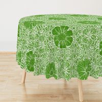 24" LARGE Hand painted Green Lace Exotic Floral on Ikat Batik