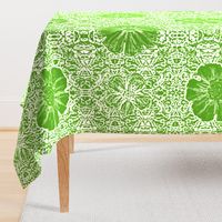 24" LARGE Hand painted Green Lace Exotic Floral on Ikat Batik