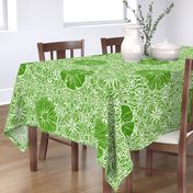 24" LARGE Hand painted Green Lace Exotic Floral on Ikat Batik