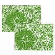 24" LARGE Hand painted Green Lace Exotic Floral on Ikat Batik