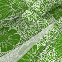 24" LARGE Hand painted Green Lace Exotic Floral on Ikat Batik