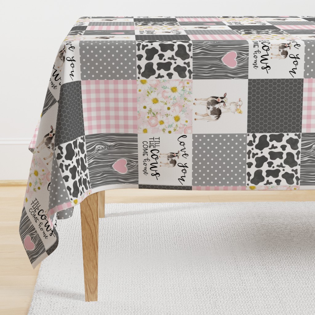 Farm // Love you till the cows come home - wholecloth cheater quilt - Pink