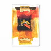 Tea towel golden asian dragon collage 