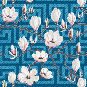 Magnolia Blue floral // Greek Key Floral // Magnolia