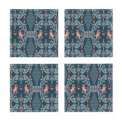 Greek art Llamas, dark blue, peach, llama fabric, grecian, greek art