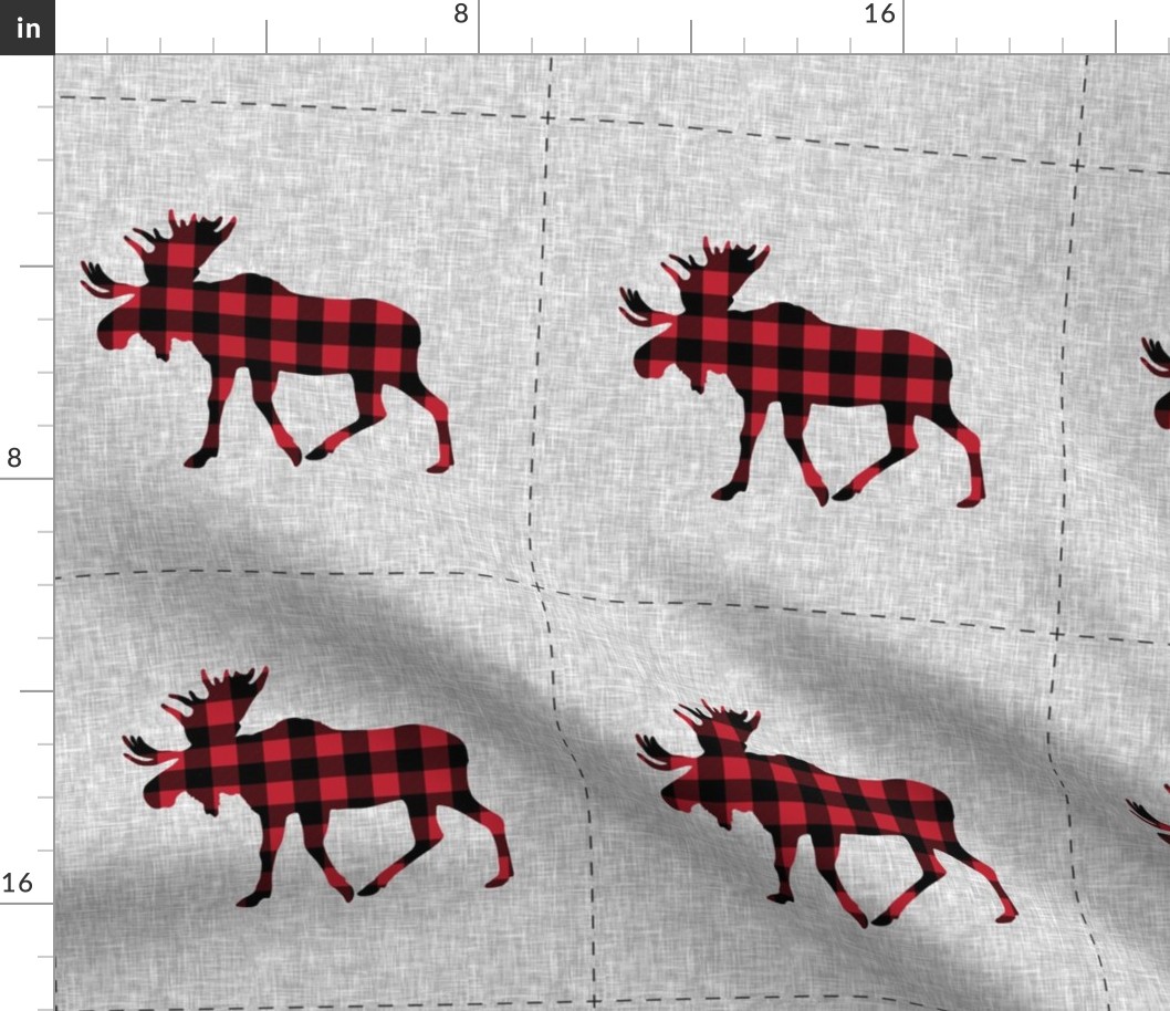 9" quilt block - Moose - buffalo plaid  w/ cut lines