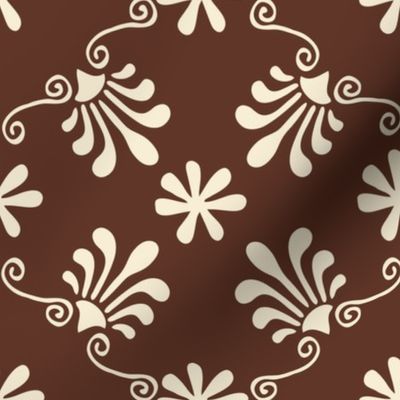 Greek Tile - Cream On Brown