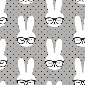 bunny with glasses - polka grey