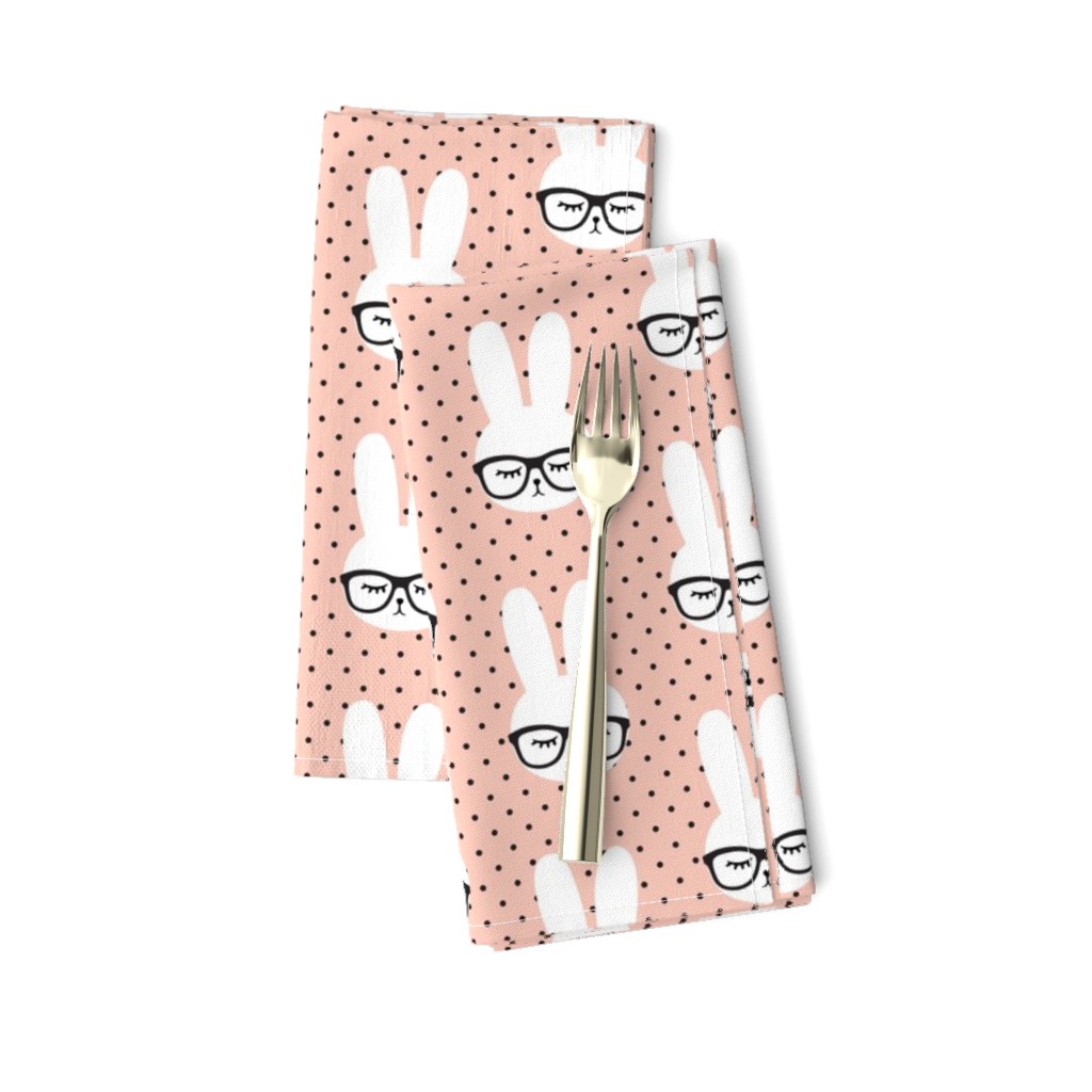 bunny with glasses - salmon peach polka