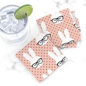 bunny with glasses - salmon peach polka