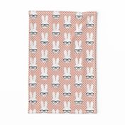 bunny with glasses - salmon peach polka