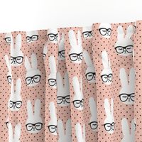 bunny with glasses - salmon peach polka