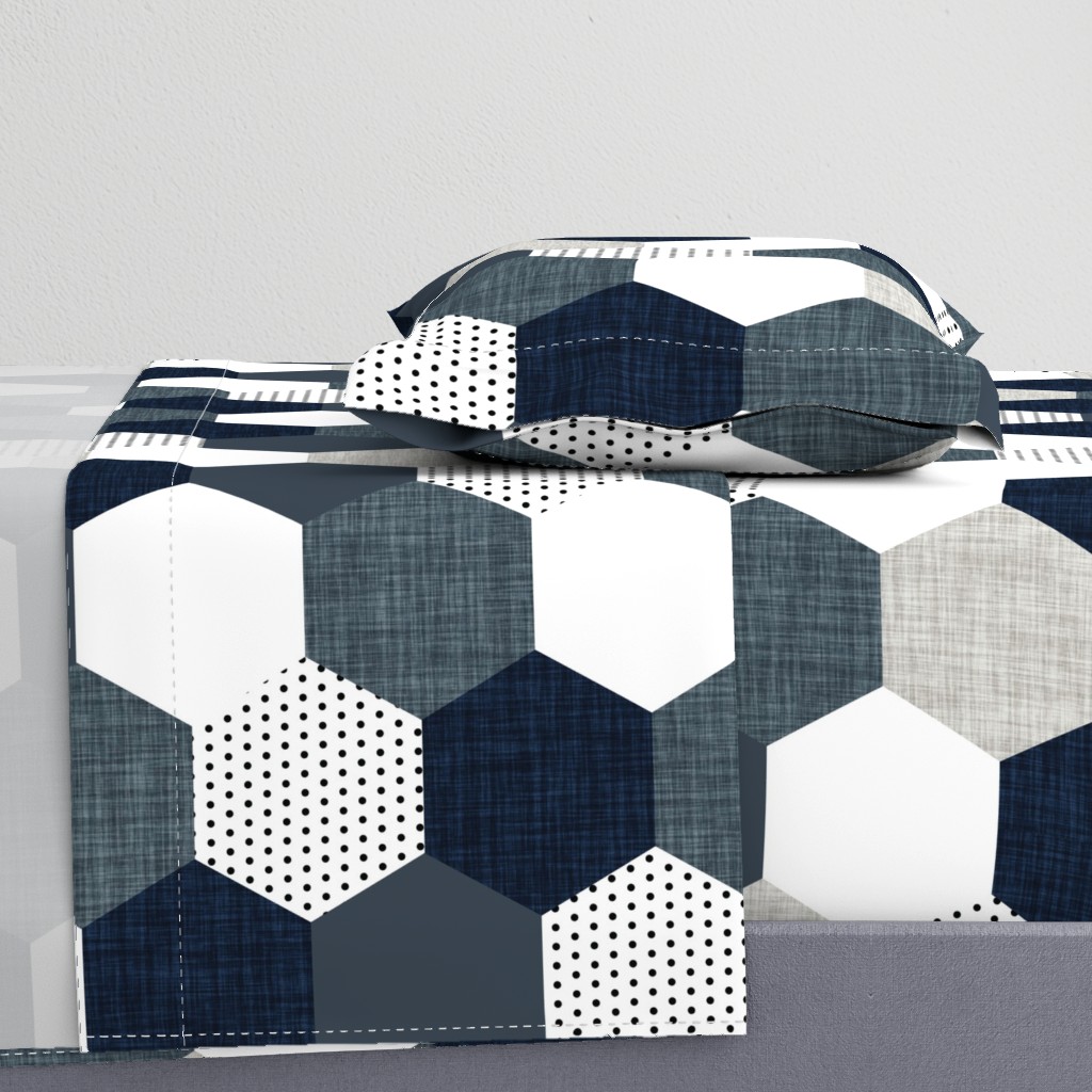 slate and navy hexagon wholecloth