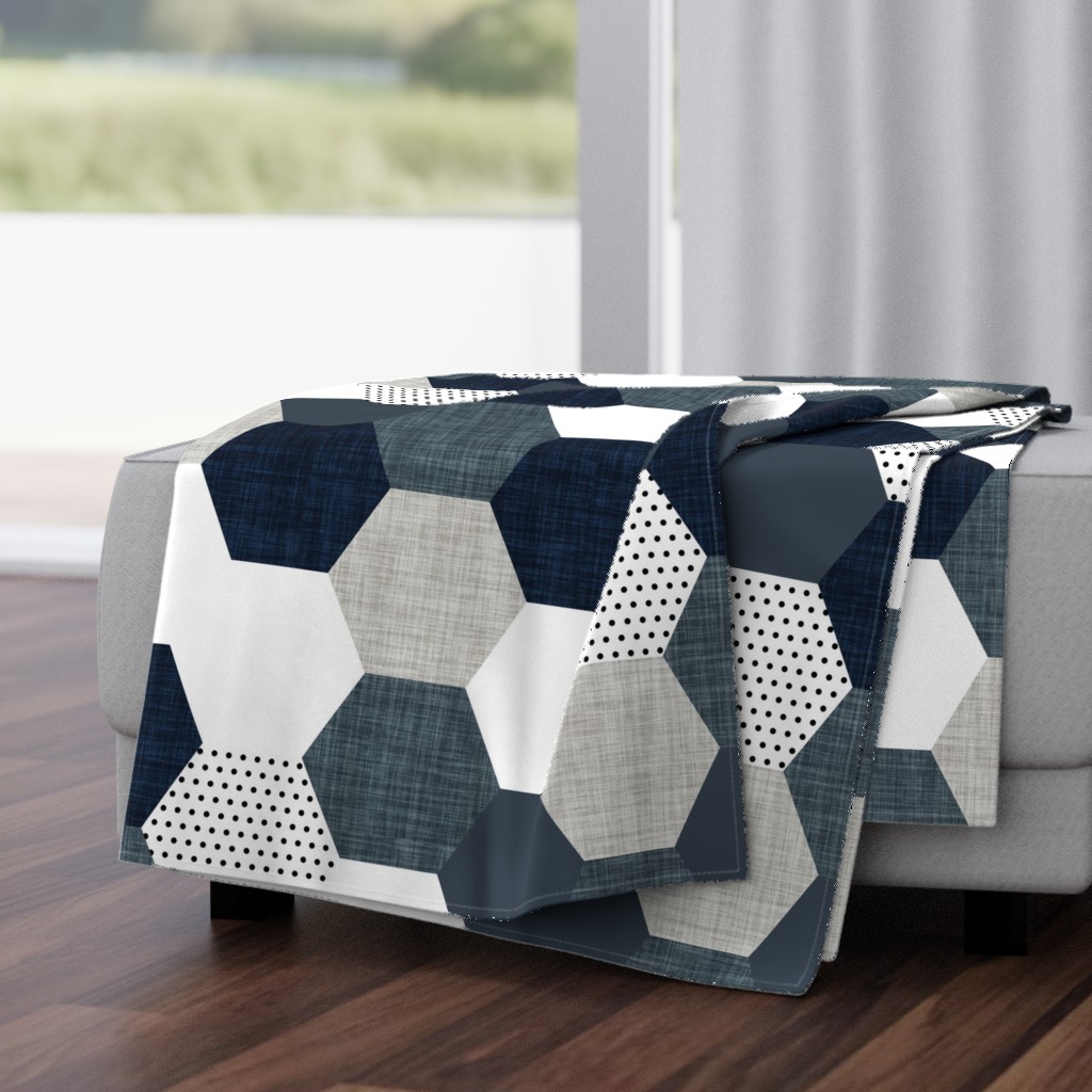 slate and navy hexagon wholecloth