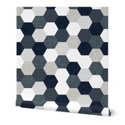 slate and navy hexagon wholecloth