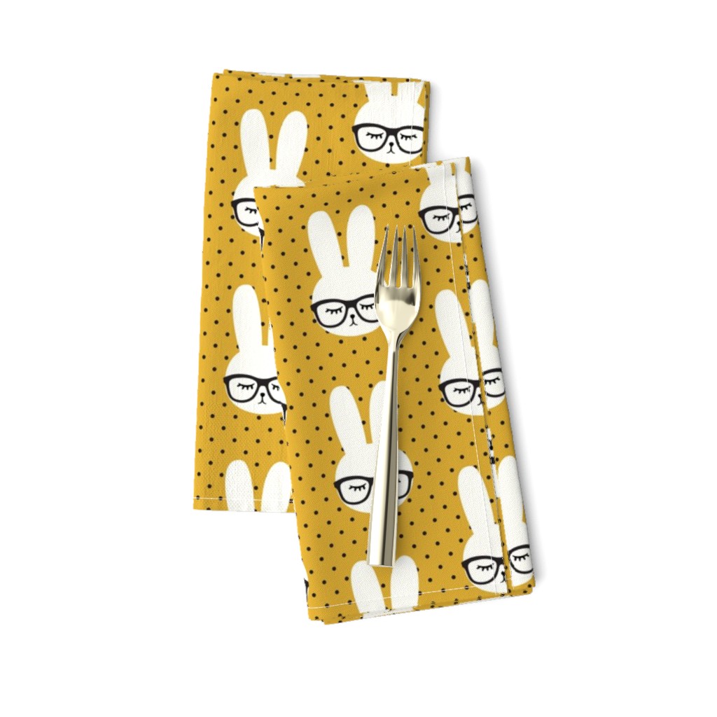 bunny with glasses - mustard polka