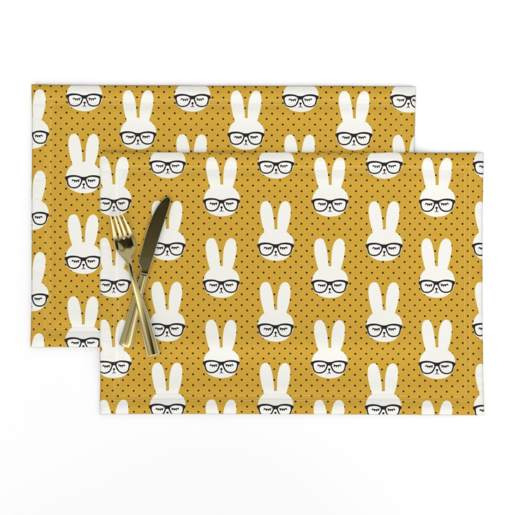 bunny with glasses - mustard polka