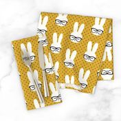 bunny with glasses - mustard polka