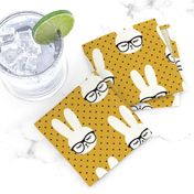 bunny with glasses - mustard polka