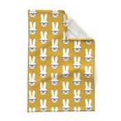 bunny with glasses - mustard polka