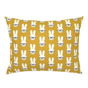 bunny with glasses - mustard polka