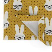bunny with glasses - mustard polka