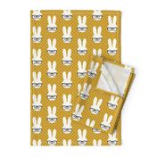 bunny with glasses - mustard polka