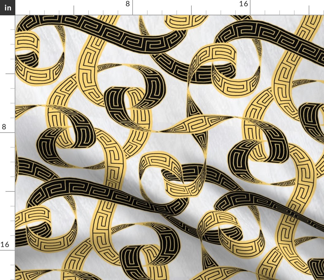 Greek key ribbon black and gold on marble