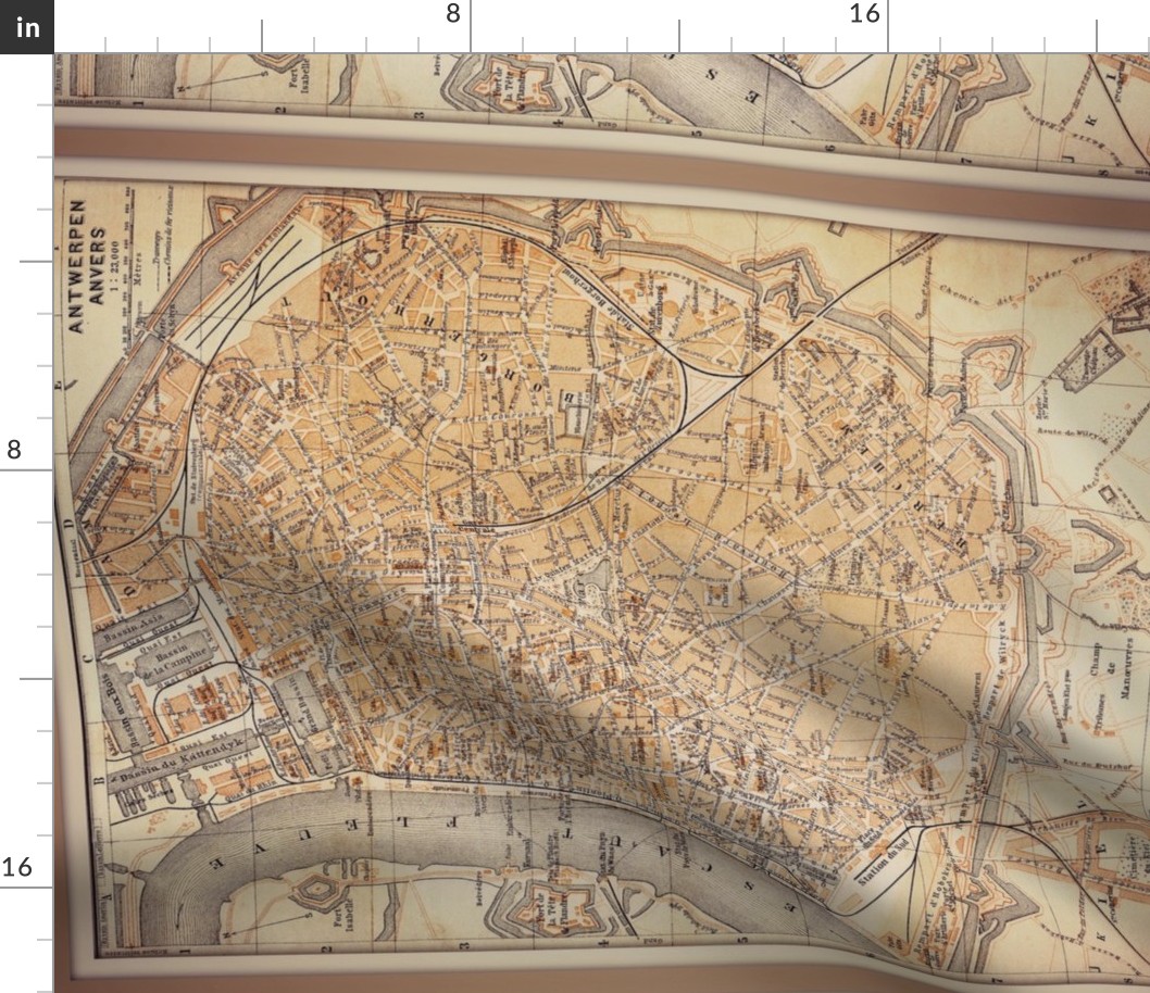 Antwerp map, Belgium, antique, FQ