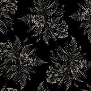 Parrot Tulips & Ferns - Black - SMALL