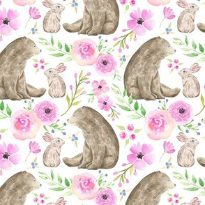 Bear & Bunny Friends - Pink Floral Woodland Baby Girls Nursery Bedding GingerLous B