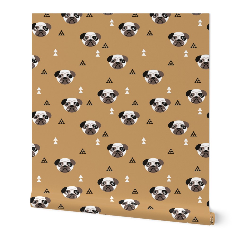 Geometric pug love puppy dog illustration cute kids retro animals in kaki gender neutral