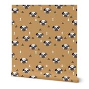 Geometric pug love puppy dog illustration cute kids retro animals in kaki gender neutral