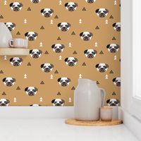 Geometric pug love puppy dog illustration cute kids retro animals in kaki gender neutral