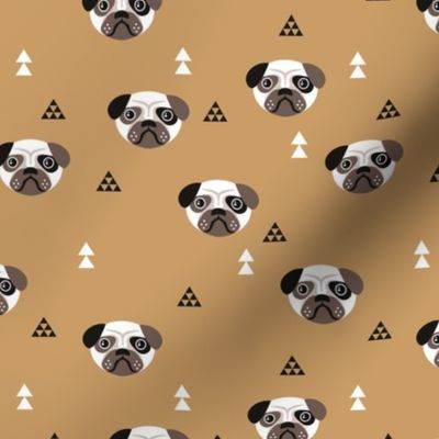 Geometric pug love puppy dog illustration cute kids retro animals in kaki gender neutral