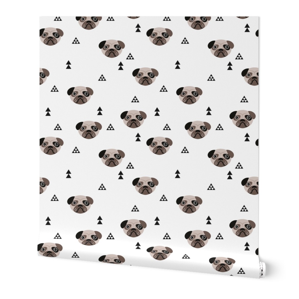 Geometric pug love puppy dog illustration cute kids retro animals in monochrome black and white gender neutral 