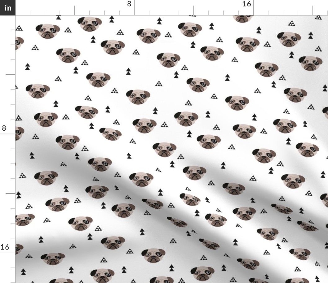 Geometric pug love puppy dog illustration cute kids retro animals in monochrome black and white gender neutral 