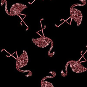 Zig Zag Flamingos on Black