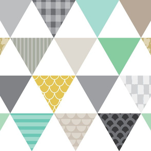 patterned triangle-wholecloth-grey-mint-green-gold
