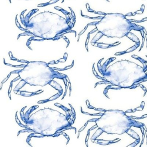 Shimmying Watercolor Crabs in Brighter Navy Blue