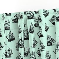 Sailing Ships on Light Green // Large