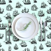 Sailing Ships on Light Green // Large