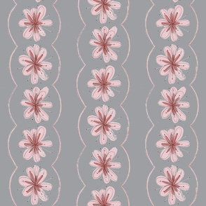 Pink Flower Power Stripe on Gray