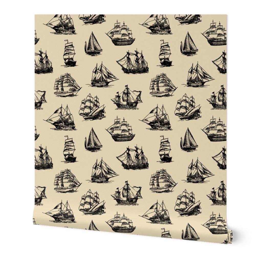 Sailing Ships on Tan // Large