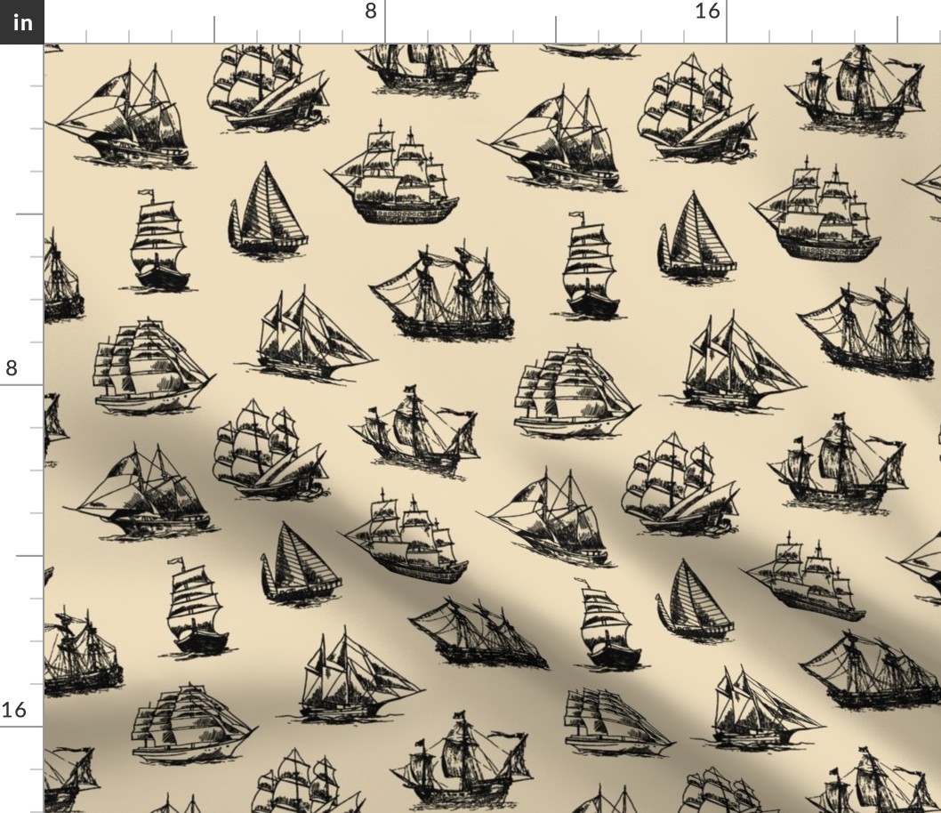 Sailing Ships on Tan // Large