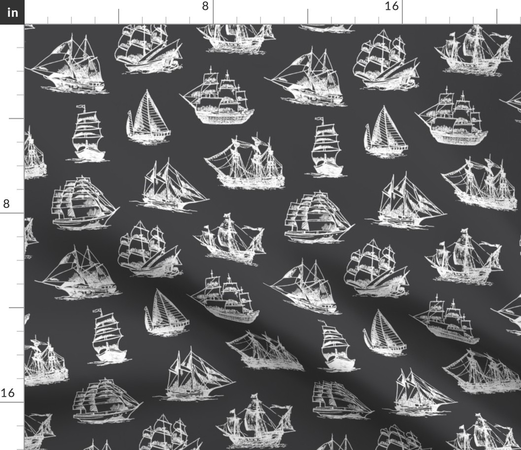 Sailing Ships on Charcoal // Large