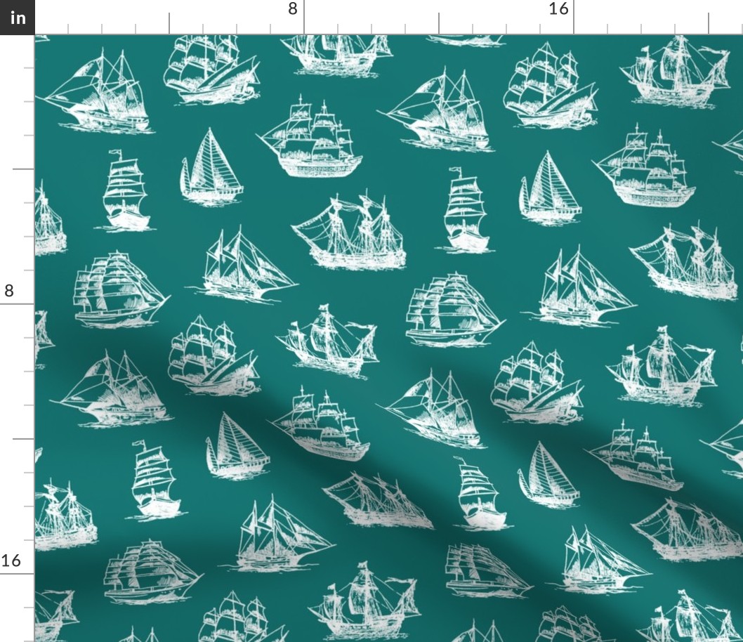 Sailing Ships on Teal // Large