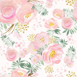 Pretty floral pink and gold LARGE scale, wallpaper, floral decor