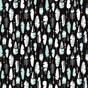 Geometric vintage feathers black arrows in mint and blue illustration pattern